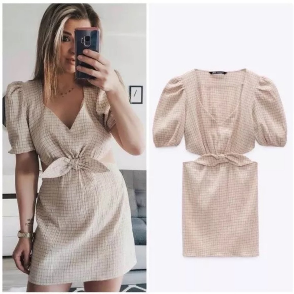 Zara Cut Out Linen Blend Dress